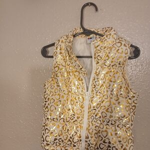 Healthtex Gold and White Leopard Print Puffer Vest